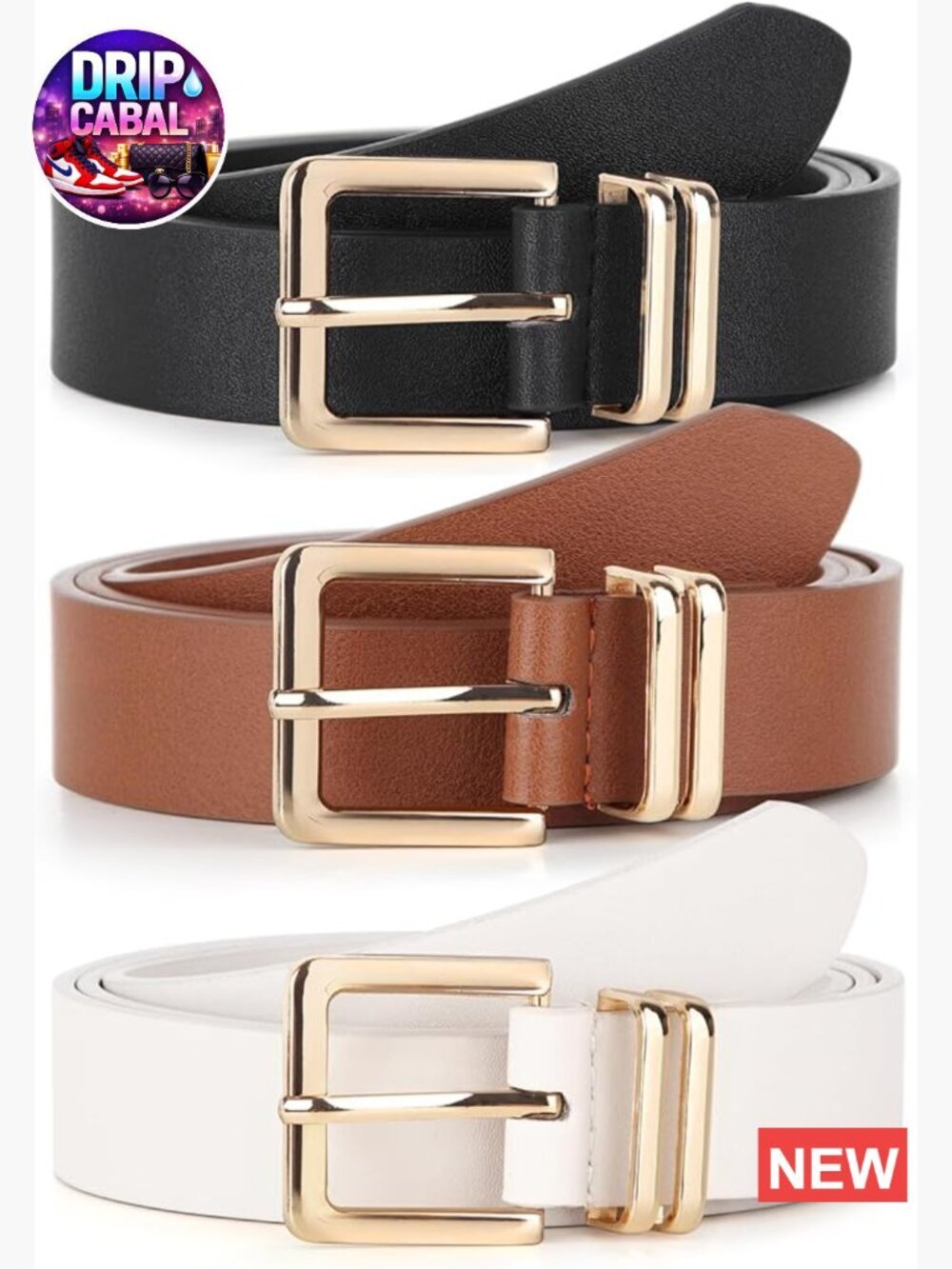 Faux Leather Belts with Gold Buckle for Jeans and Pants